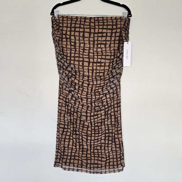 Calvin Klein Rushed Mesh‎ Pencil Midi Skirt Women's 14 Cocktail Eclectic Artsy - Picture 2 of 11